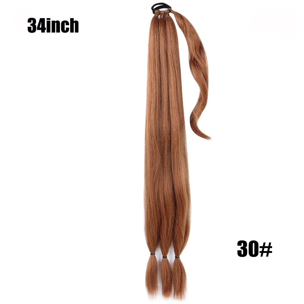 26/34inch Synthetic Long Straight Wrap Around Chignon Ponytail With Rubber Band