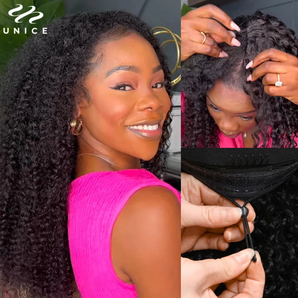 Kinky Curly V Part Human Hair Wig