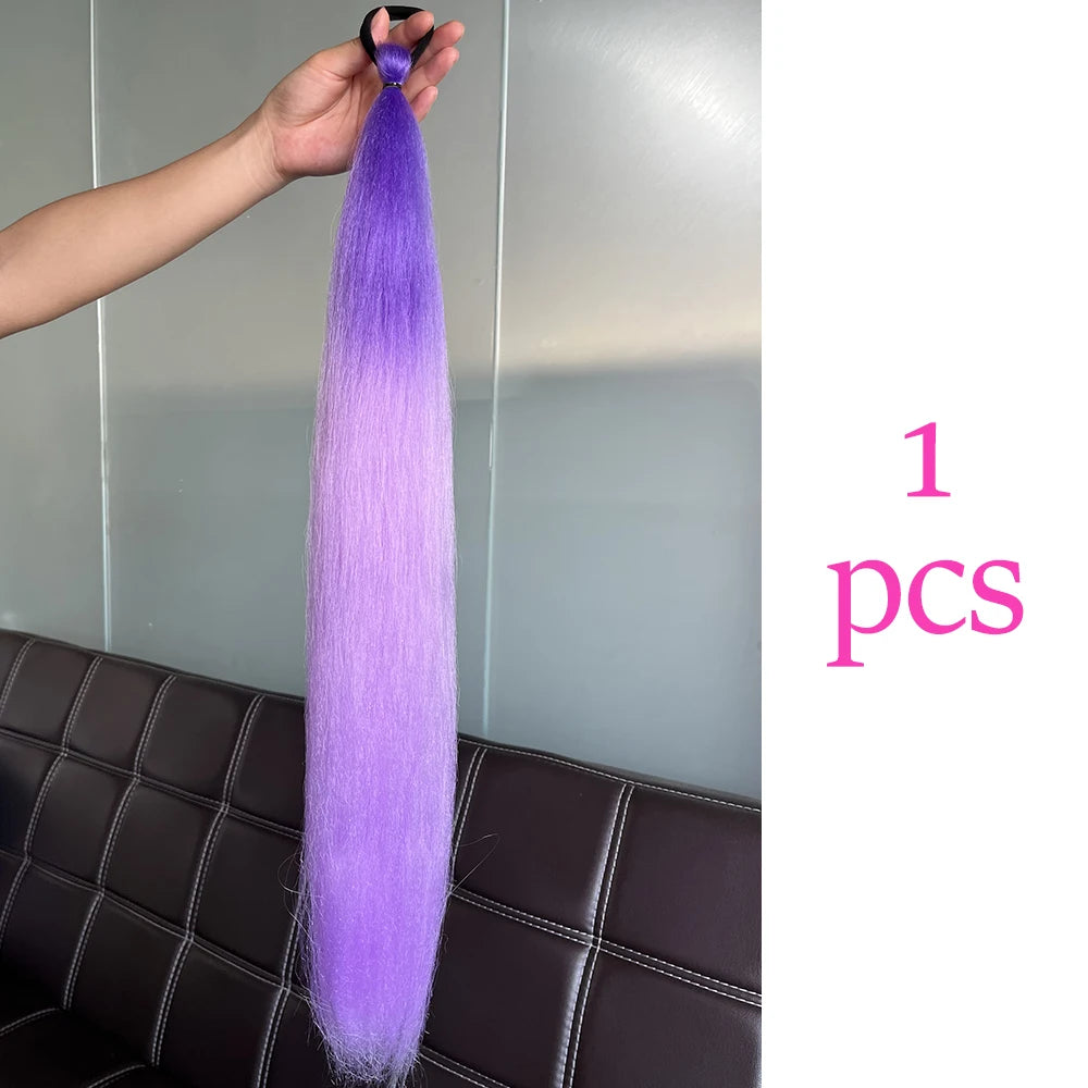 Synthetic Colorful 2Pcs Long Straight Ponytail Hairpiece with Rubber Band