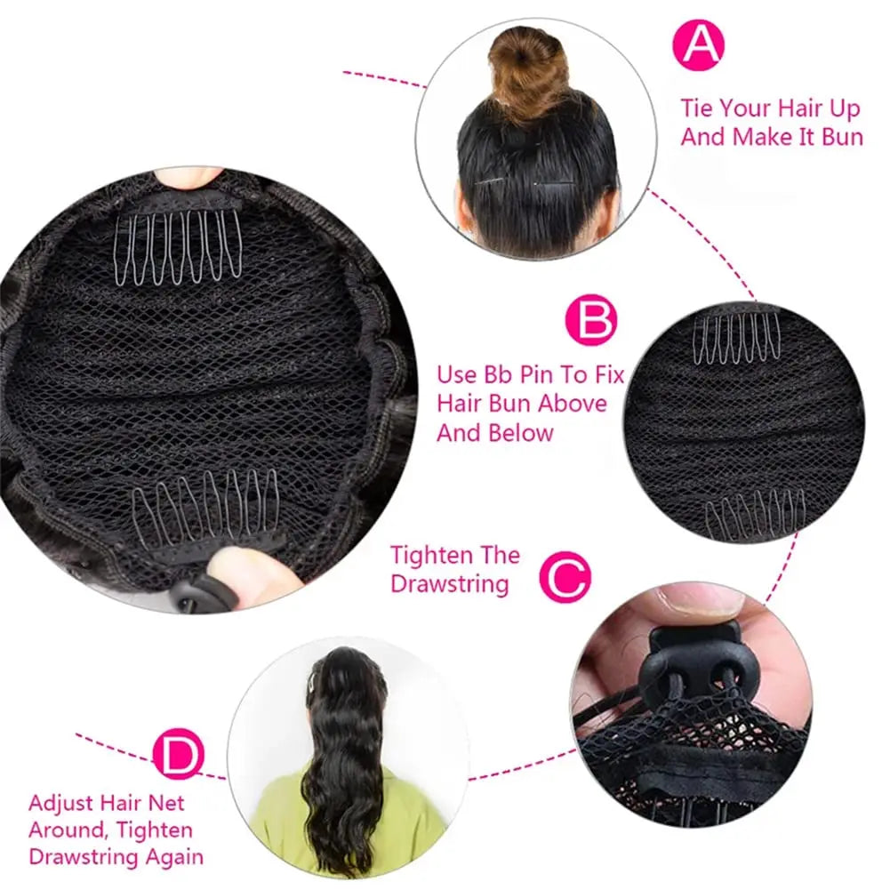 Body Wave Human Hair Drawstring Ponytail - Natural Color