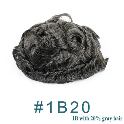 Natural Hairline Hair Replacement System (Toupee)  V-loop 0.06-0.08mm PU Base, Straight/Wavy - 1B Color Variations Available