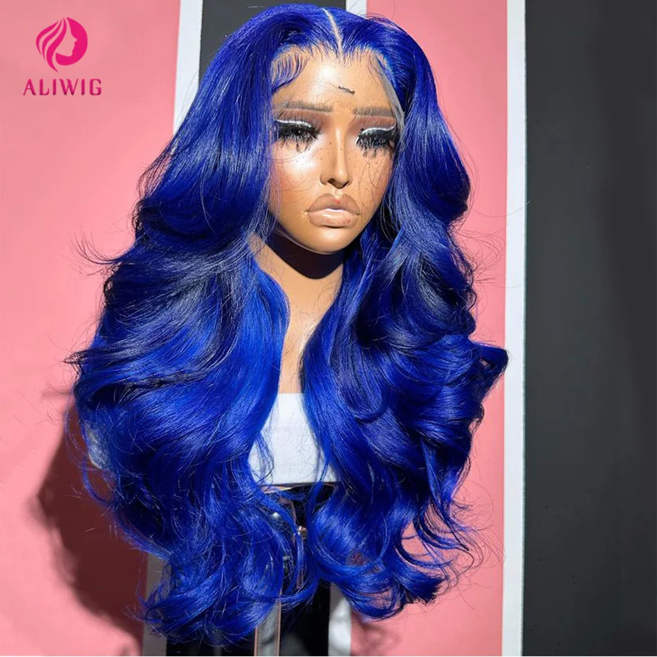 Brazilian Body Wave Dark Blue -  Pre Plucked Transparent Lace Frontal Human Hair Wig