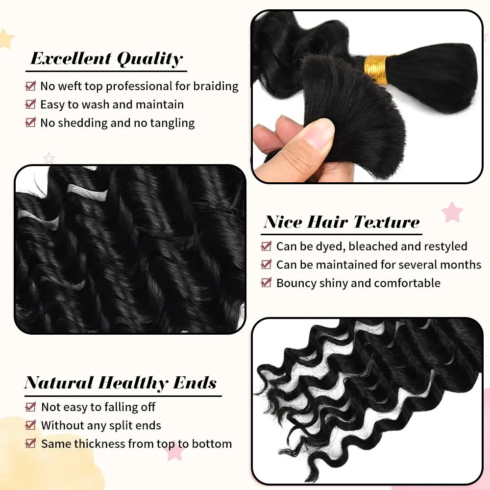 Deep Wave Bulk Human Hair for Braiding - Various Colors Available
