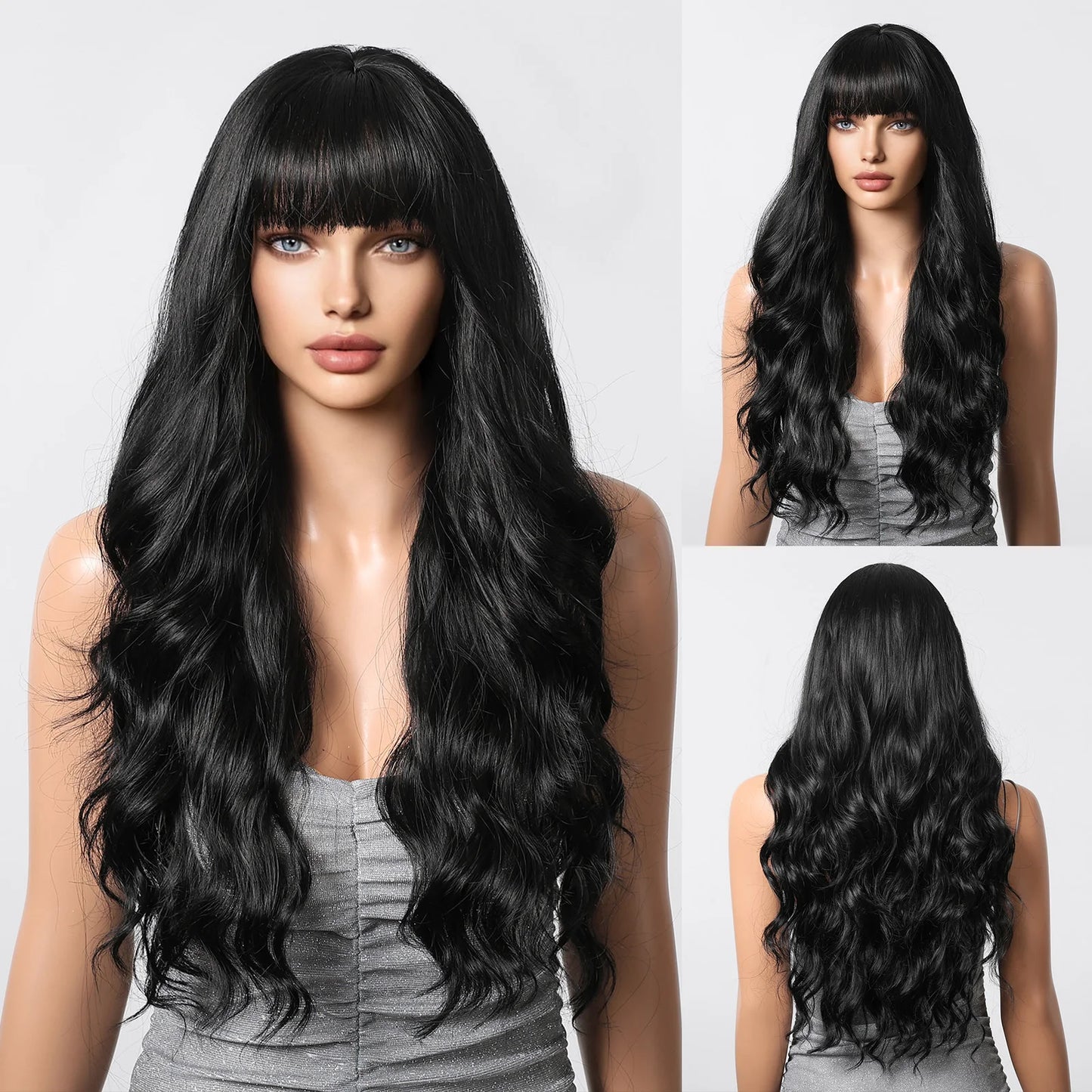 Long Wavy Synthetic Hair Wigs with Bangs - Various Colors Available