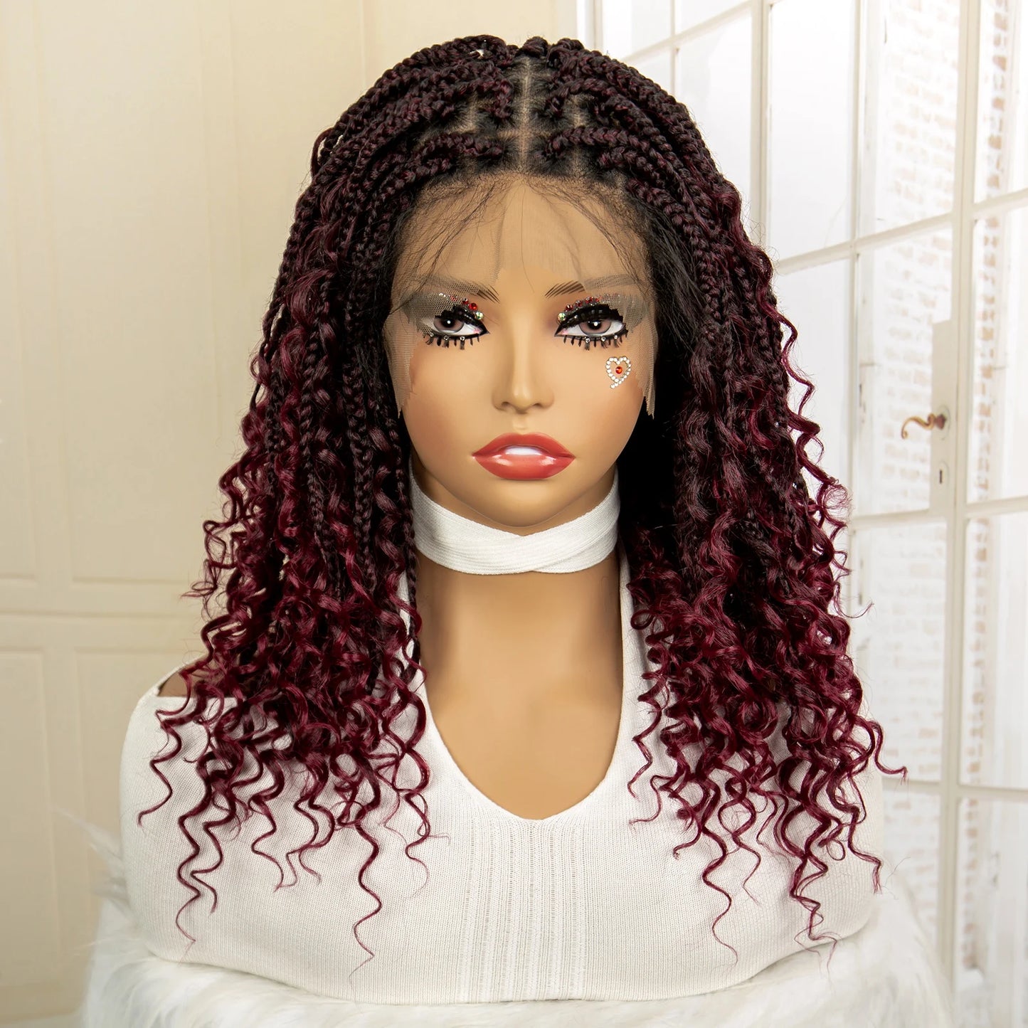14 Inches Short Box Braided Full Lace Synthetic Boho Wigs  - Various Colors Available