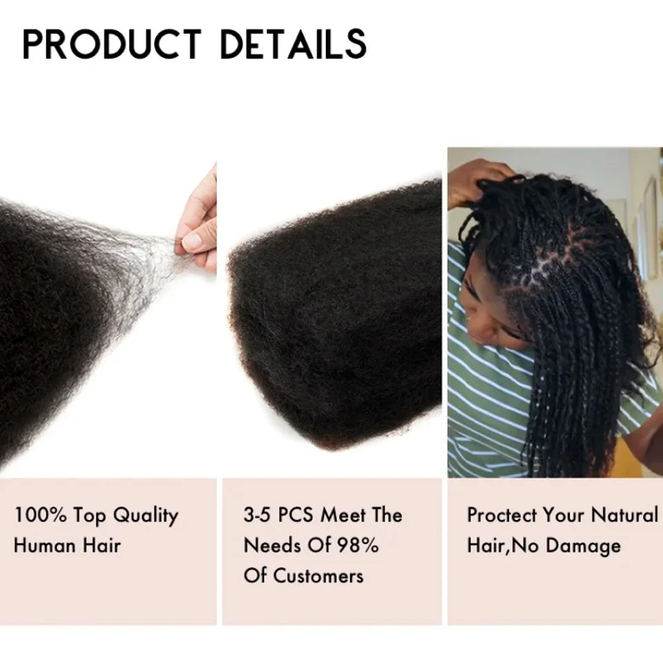 Lightweight Afro Kinky Bulk Braiding Human Hair - Various Colors Available