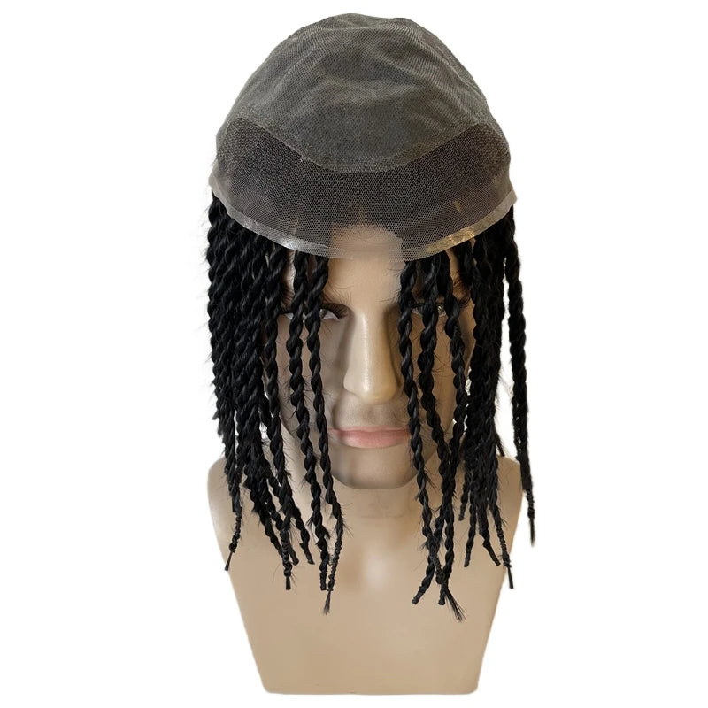 10 Inches Indian Virgin Human Hair Replacement Twist Braids BIO Toupee Front Lace Unit