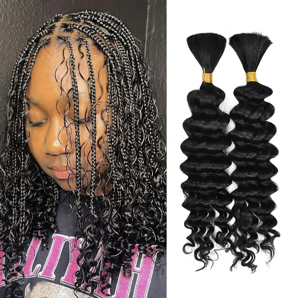 Deep Wave Bulk Human Hair for Braiding - Various Colors Available