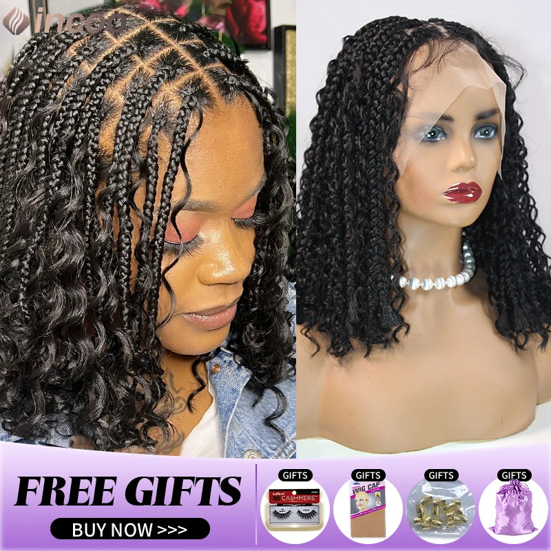 12" Short Bob Boho Goddess Braided Synthetic 360 Full Lace Front Synthetic Wig