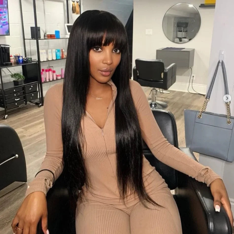 Brazilian Bone Straight - Middle Part Lace Human Hair Wig With Bangs