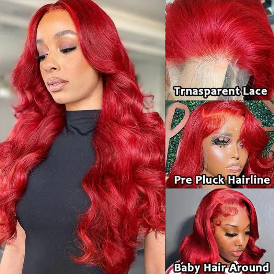 Hot Red Bone Brazilian Straight - Pre Plucked Lace Human Hair Wig