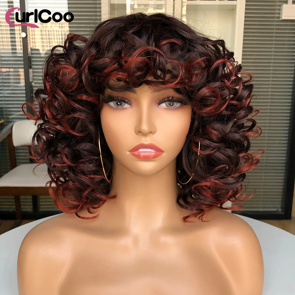 Big Bouncy Fluffy Curly Synthetic Wigs With Bangs - Various Colors Available