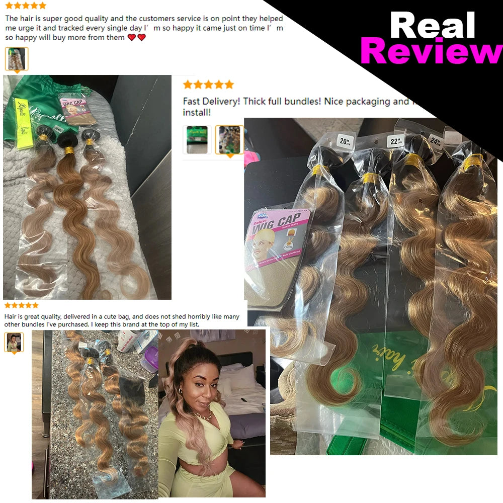 Ombre Blonde Body Wave Bundles - Brazilian Remy 100% Unprocessed Human Hair