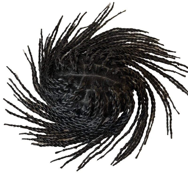 10 Inches Indian Virgin Human Hair Replacement Twist Braids BIO Toupee Front Lace Unit