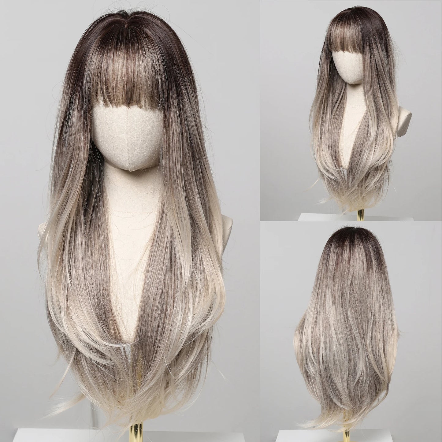 Long Wavy Synthetic Hair Wigs with Bangs - Various Colors Available