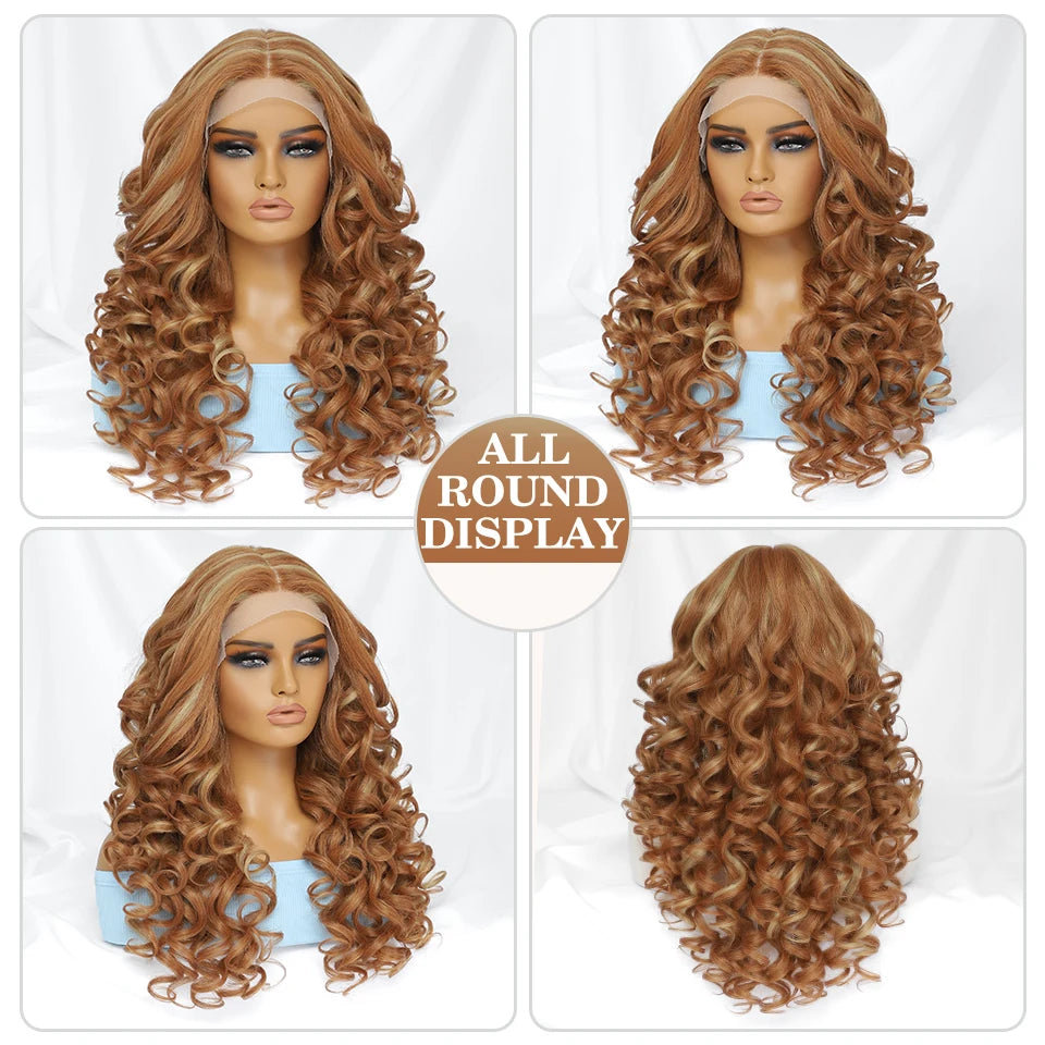 Black Brown Curly Synthetic Lace Front Wigs - Various Colors Available
