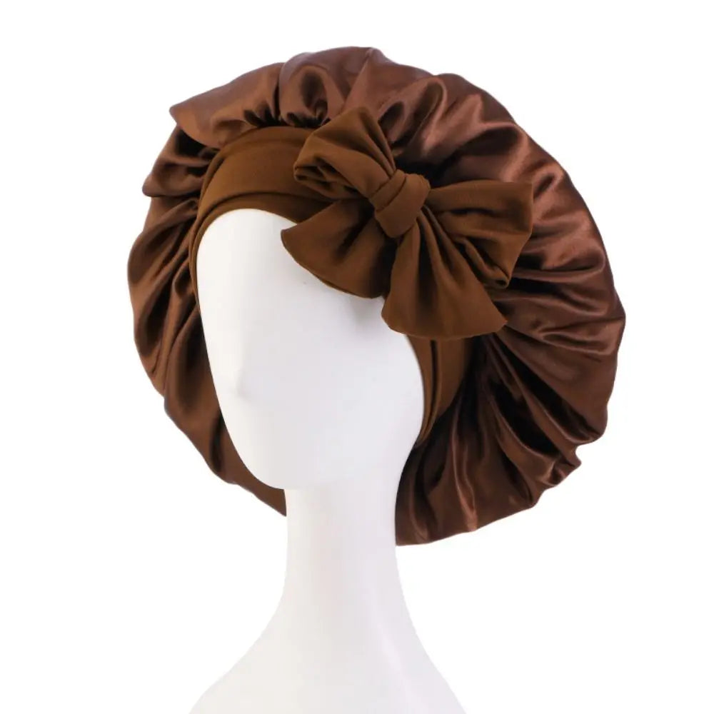 Silk Bonnet Sleeping Caps With Bow Headband