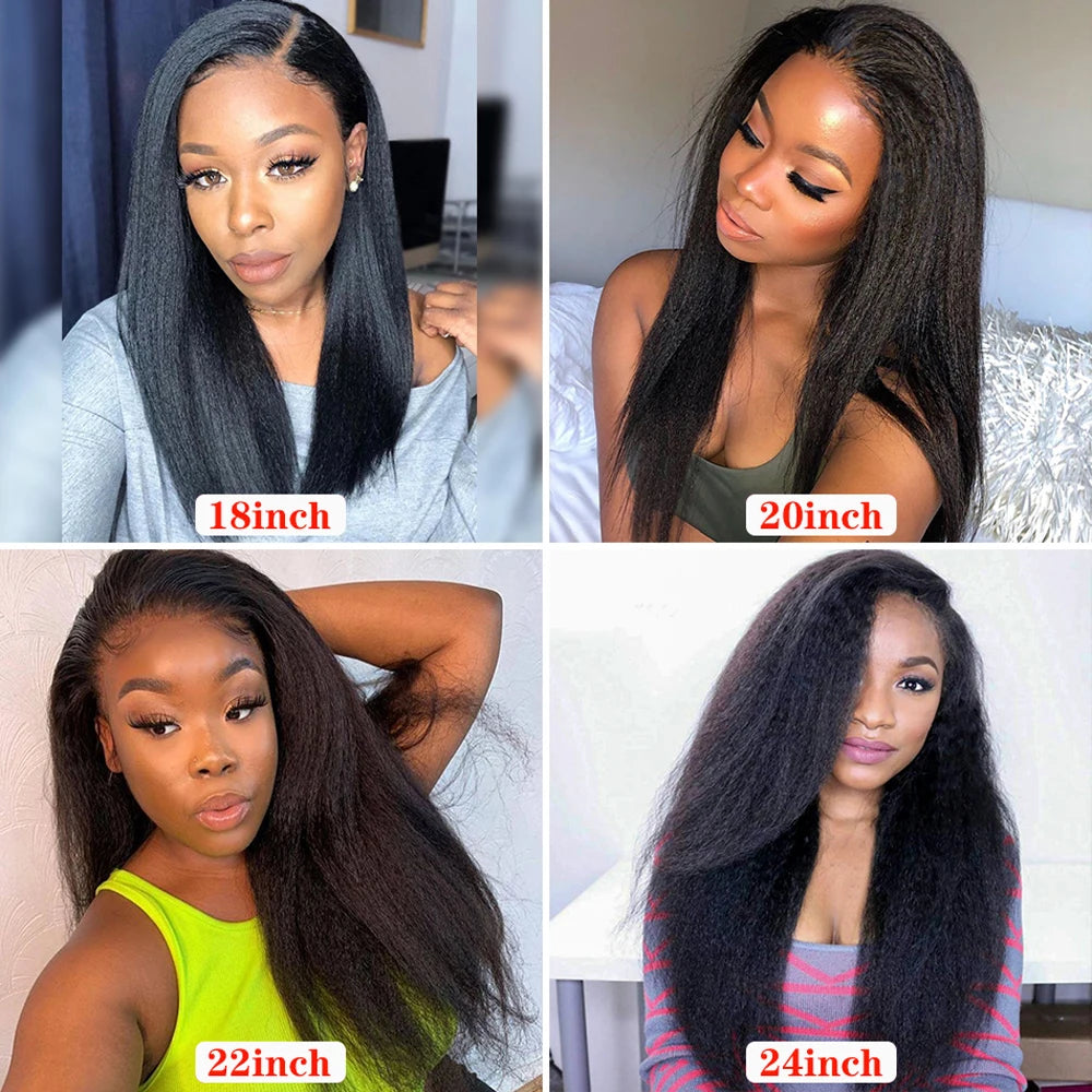 Kinky Yaki Straight Lace Front Human Hair Glueless Wig
