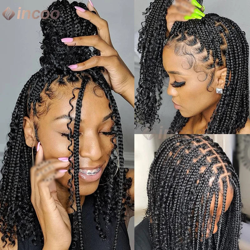 12" Short Bob Boho Goddess Braided Synthetic 360 Full Lace Front Synthetic Wig