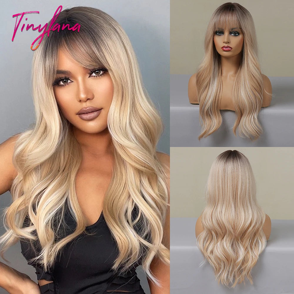 Long Curly Wavy Cosplay Synthetic Wigs With Bangs - Various Colors Available
