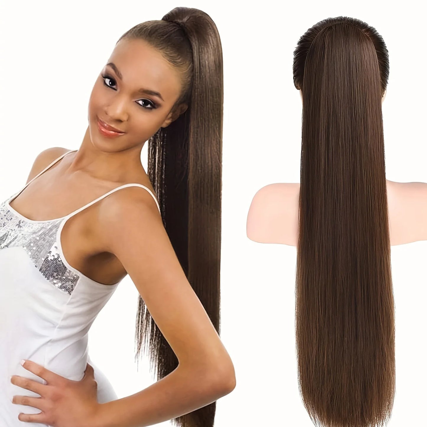 Synthetic Long Straight Drawstring Pony Tail With Clip - Various Options Available