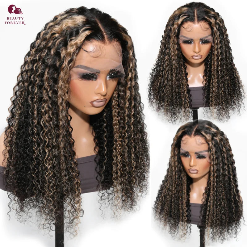Bye Bye Knots Curly Lace Front Glueless Ready to Wear - Highlights Color Human Hair Wig