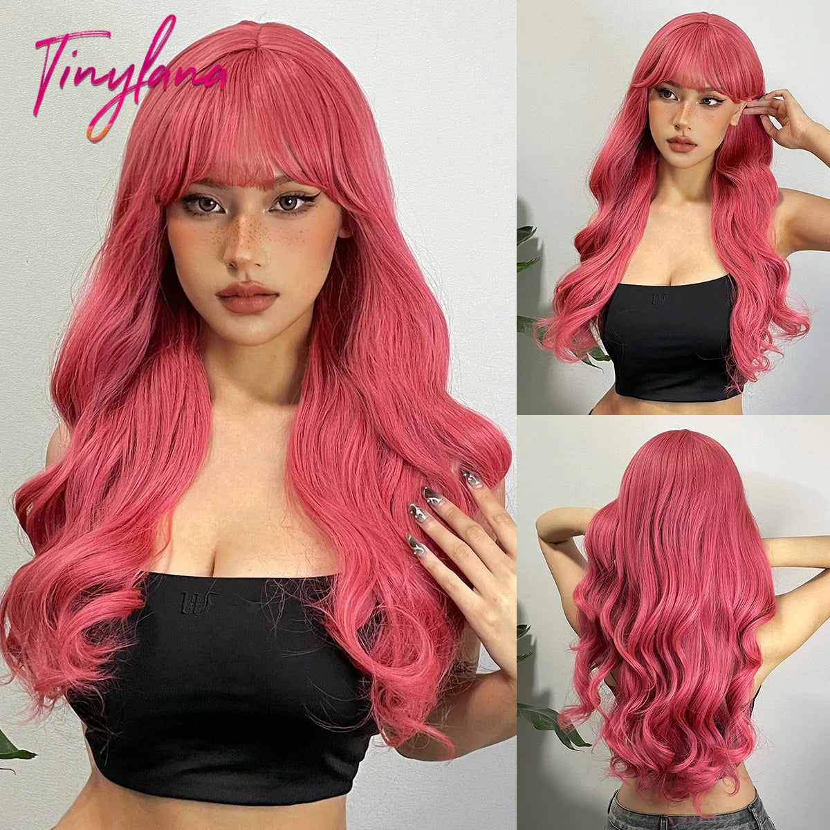 Long Curly Wavy Synthetic Wigs with Bangs