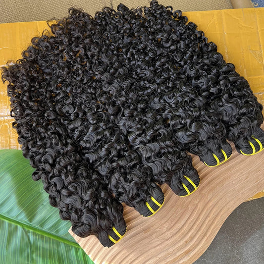 Burmese Curly Human Hair Bundles #1B Natural Raw Virgin Hair Weave