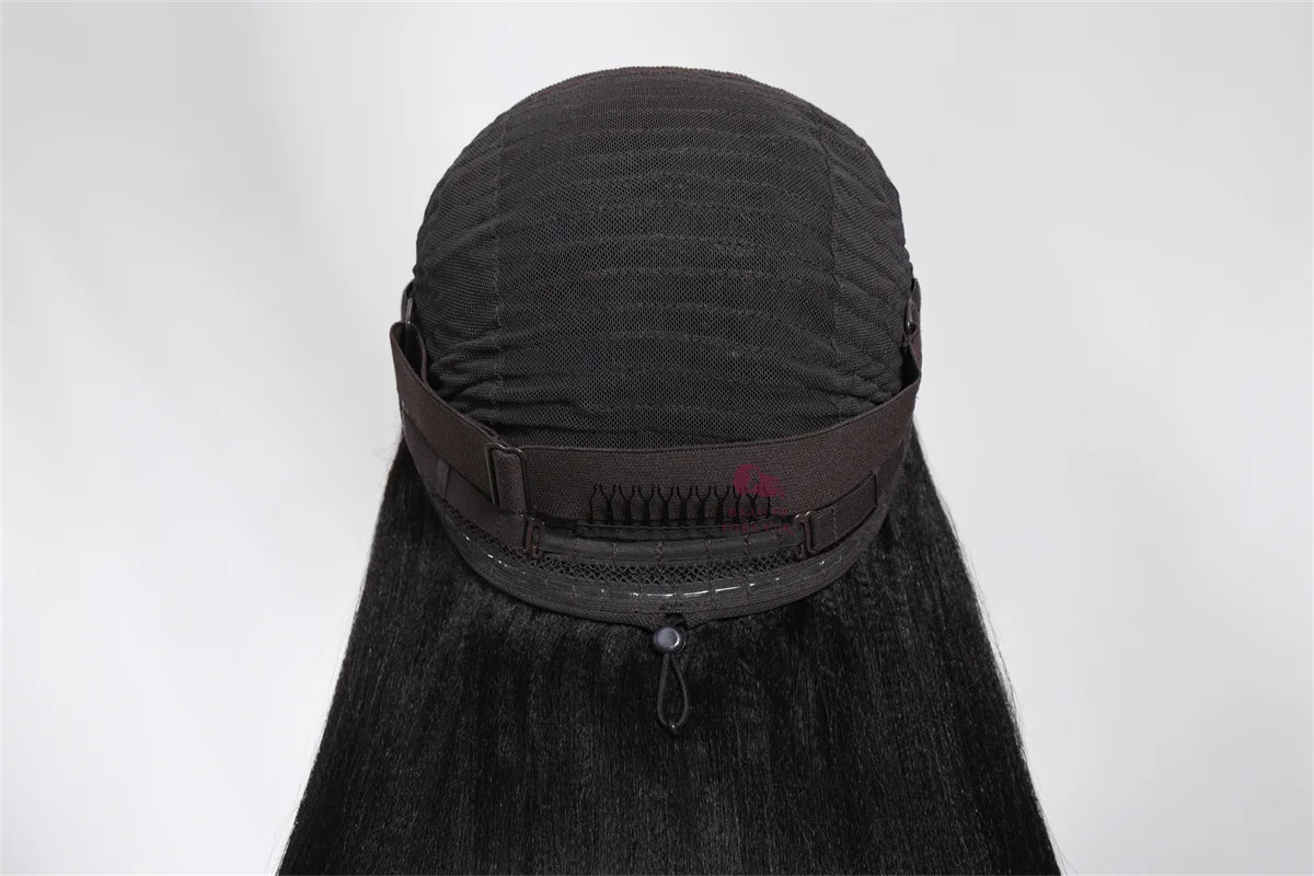 Yaki Straight - Elastic Drawstring Glueless Human Hair 7x5 Bye Bye Knots Wear and Go Wig