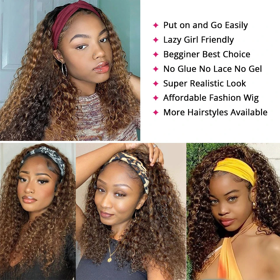 Deep Wave P4/27 Highlight Human Hair Headband Wig