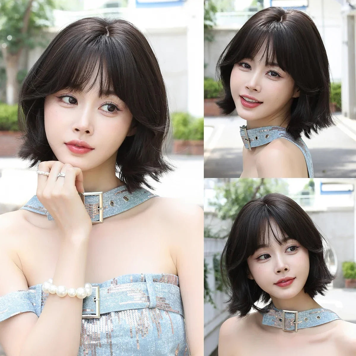 High Density Short Wavy Bob Synthetic Middle Part Wigs - Various Colors Available