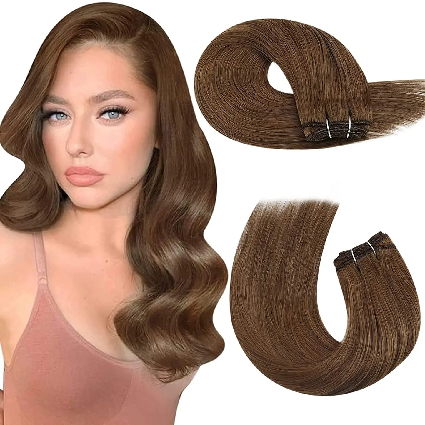 Straight Human Hair Bundles Weave Balayage Hair Pieces