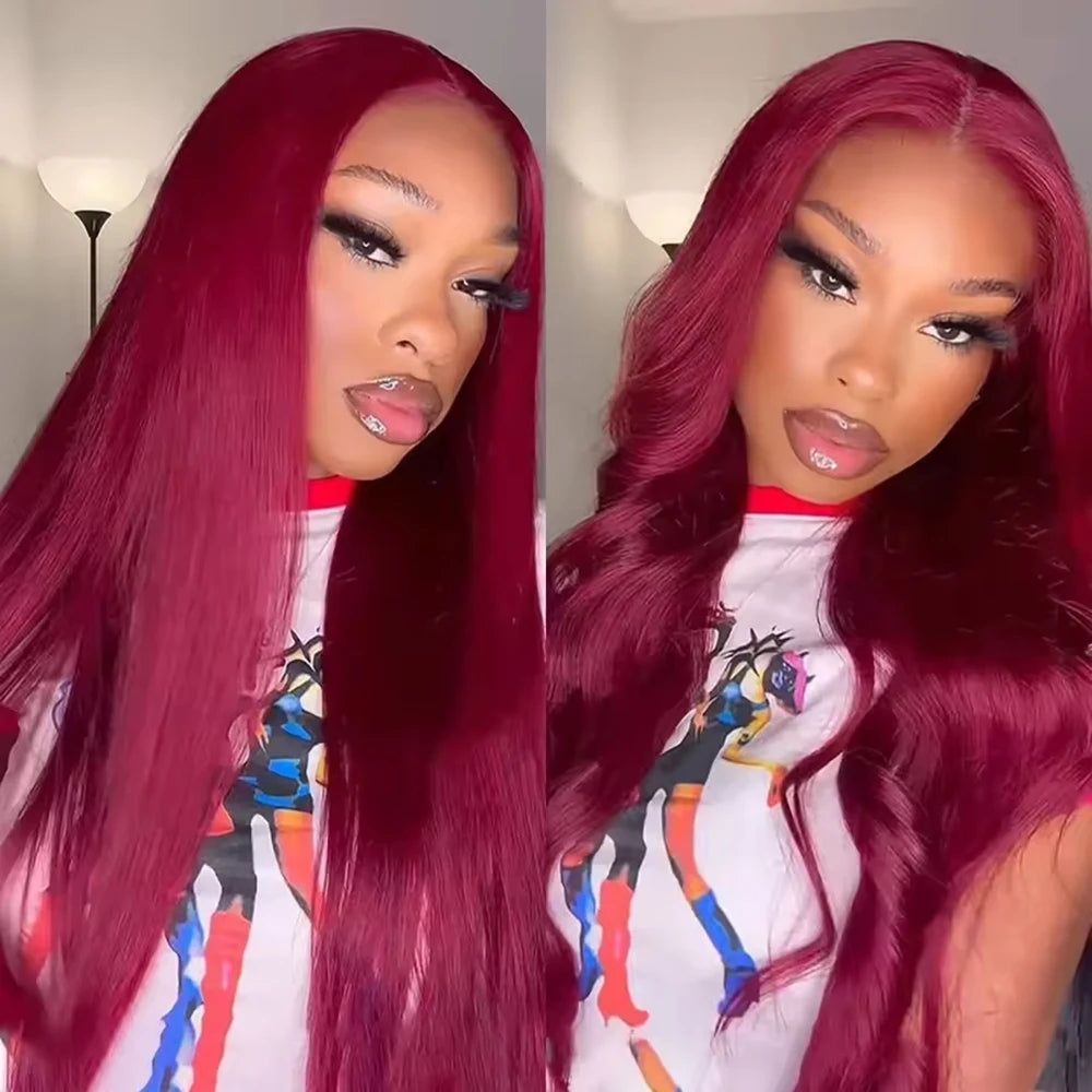 Straight Glueless Burgundy Lace Frontal Ready To Wear - Human Hair