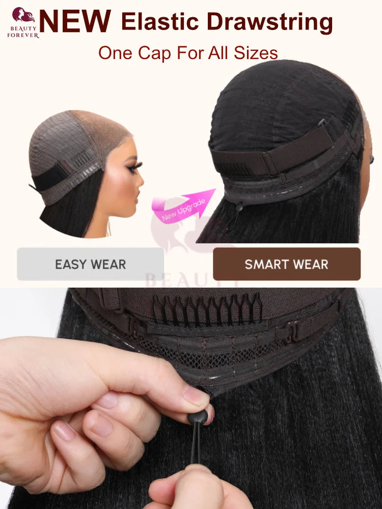 Yaki Straight - Elastic Drawstring Glueless Human Hair 7x5 Bye Bye Knots Wear and Go Wig