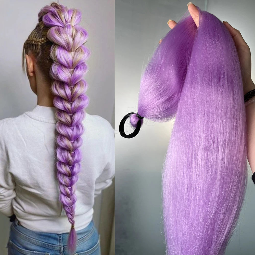 Synthetic 2Pcs Straight Ponytail With Elastic Hair Tie - Various Colors Available