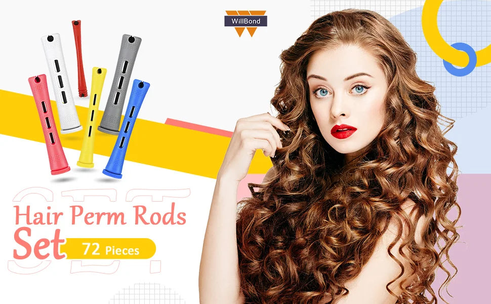 72 Pieces Hair Perm Rods Set Short Plastic Perming Rod Cold Wave Rods 6 Sizes Hair Curling Rollers With 1 Piece Steel Hair Comb
