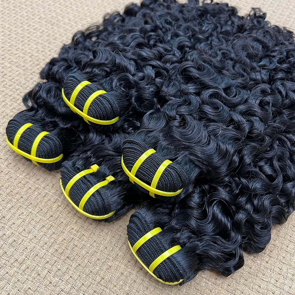 Burmese Curly Human Hair Bundles #1B Natural Raw Virgin Hair Weave