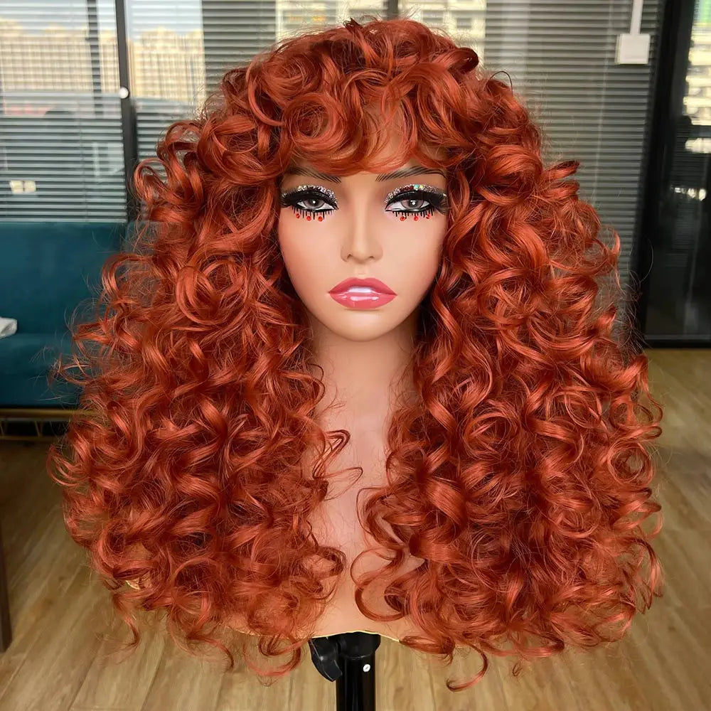 Curly Synthetic Wig with Bangs - Various Color Available
