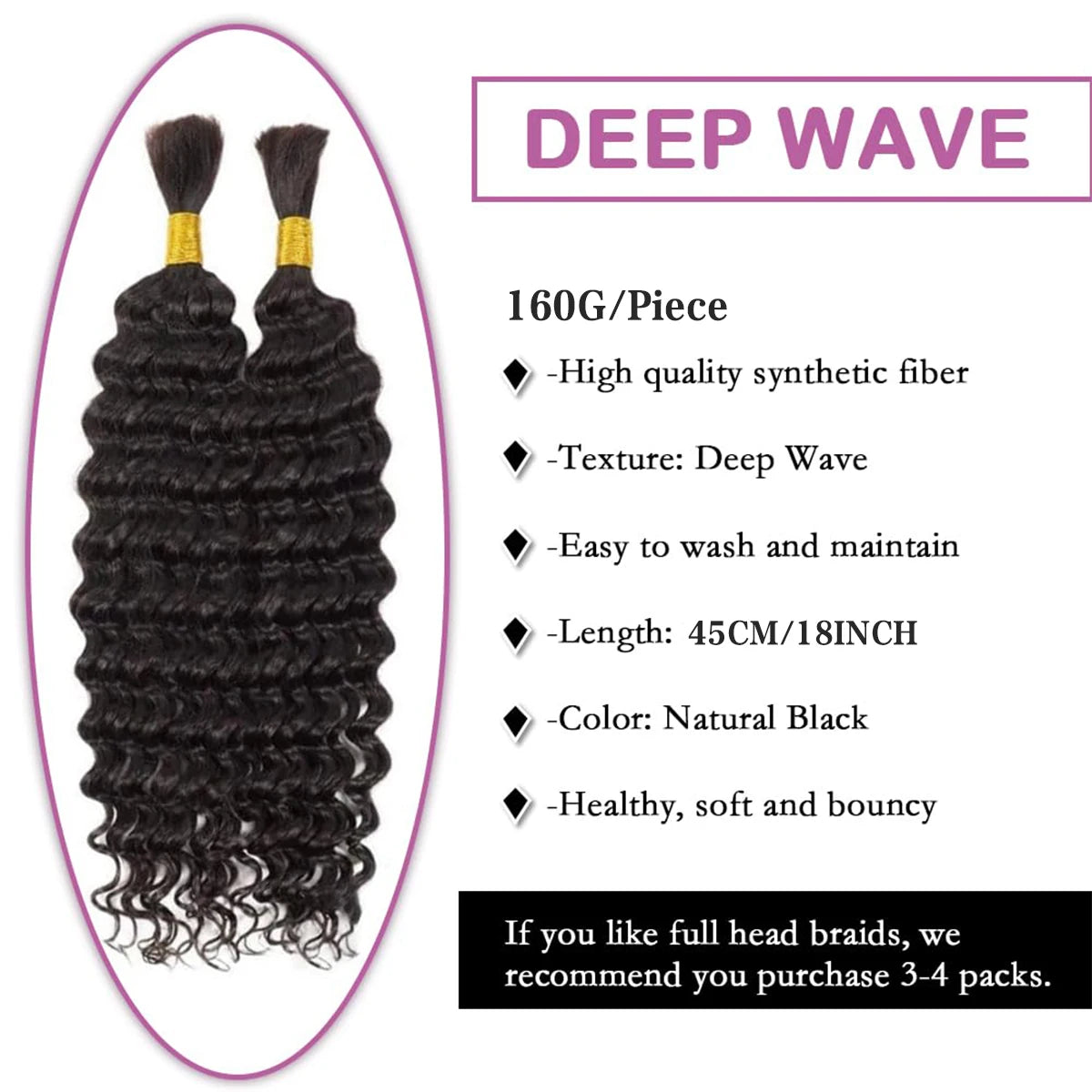 Synthetic Deep Wave Boho Braiding Hair - Various Colors Available