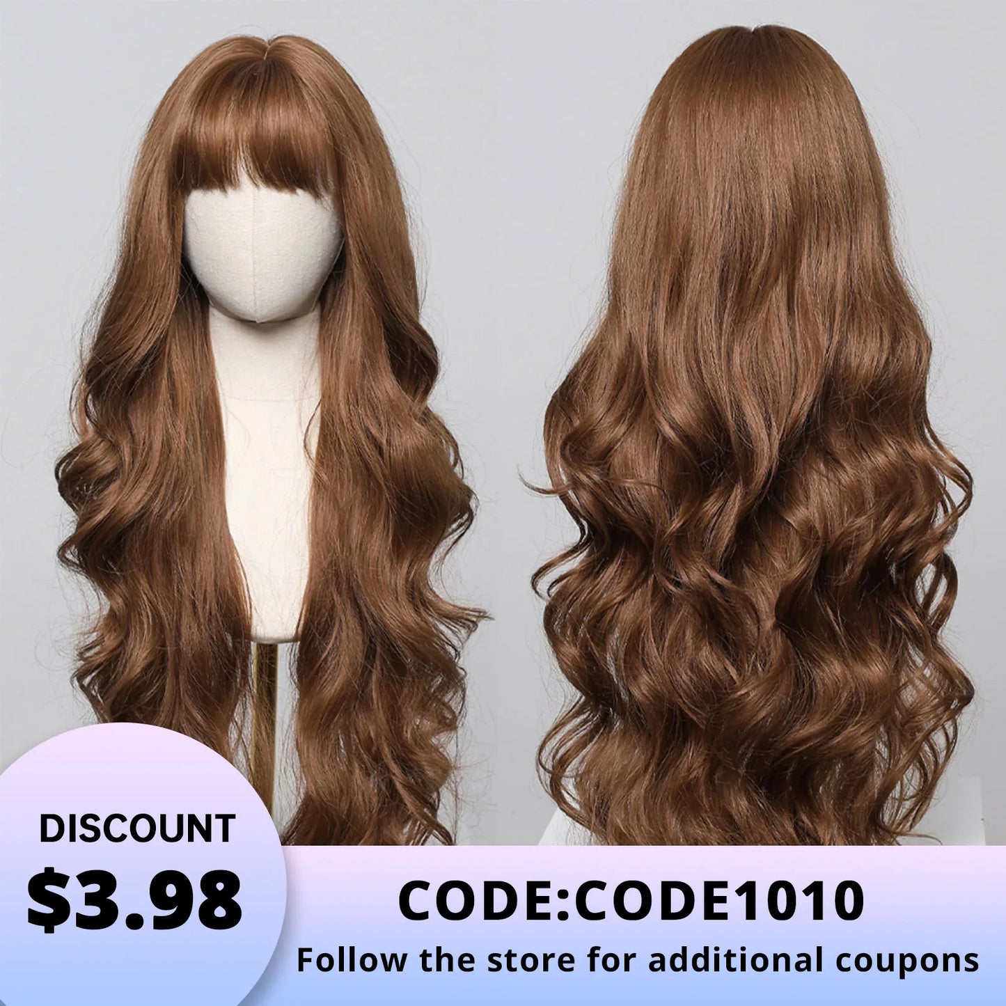 Long Wavy Synthetic Hair Wigs with Bangs - Various Colors Available