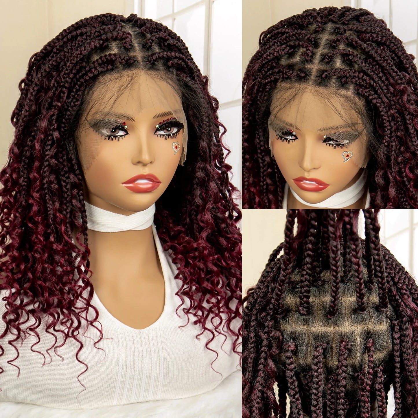 14 Inches Short Box Braided Full Lace Synthetic Boho Wigs  - Various Colors Available