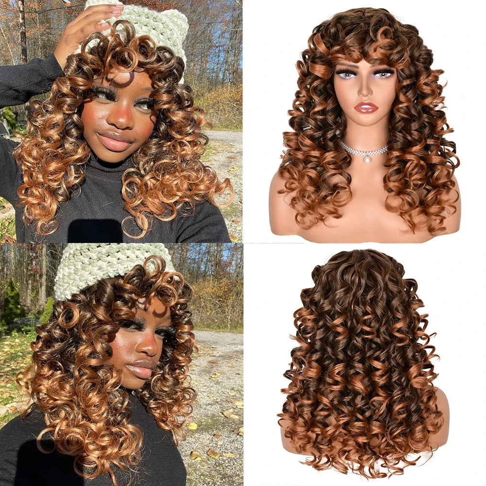 Synthetic Curly Wigs With Bangs - Various Colors Available