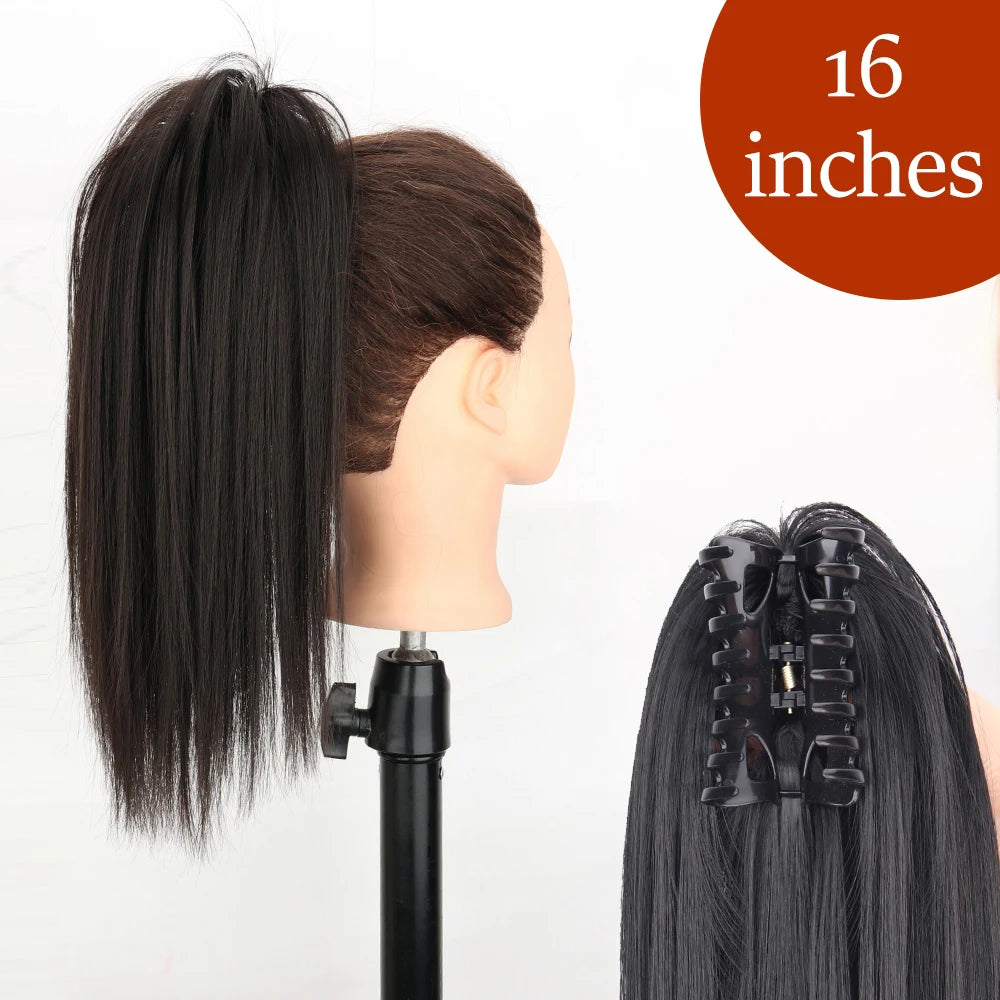 Synthetic Long Straight Claw Clip On 24Inch Ponytail