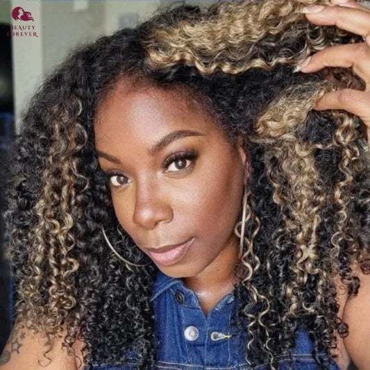Bye Bye Knots Curly Lace Front Glueless Ready to Wear - Highlights Color Human Hair Wig