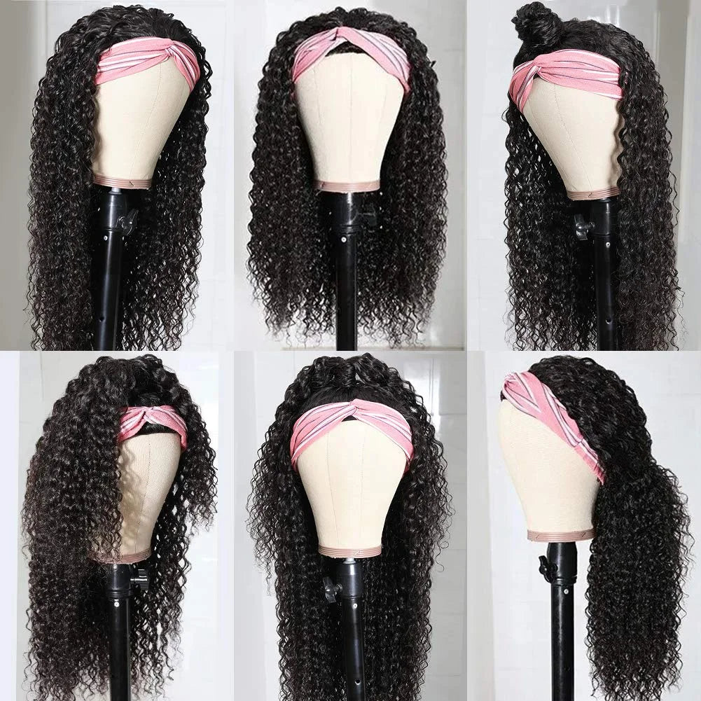 Kinky Curly Headband Human Hair Wigs