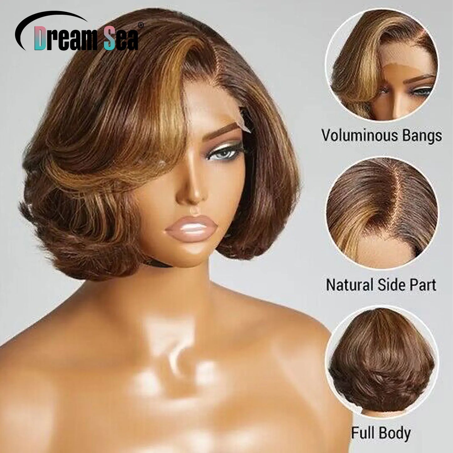Short Pixie Cut Bob Lace Front Wig -  Blonde Highlight & Natural Colors Available