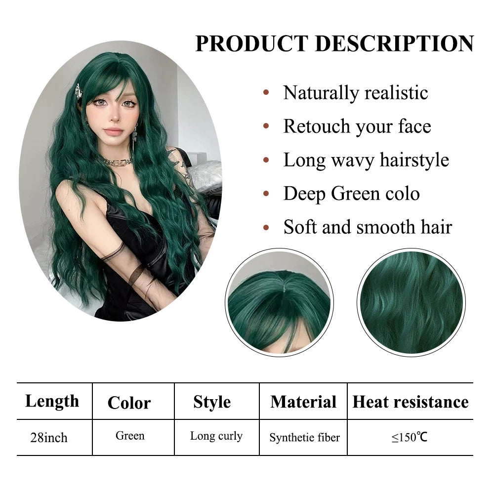 Long Curly Wavy Synthetic Wigs with Bangs