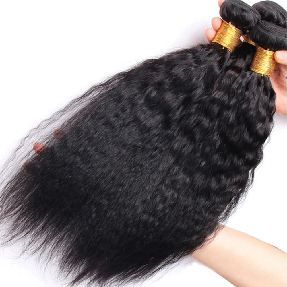 Raw Indian Yaki Straight 3 Bundles With HD Frontal Closure Human Hair Bundles