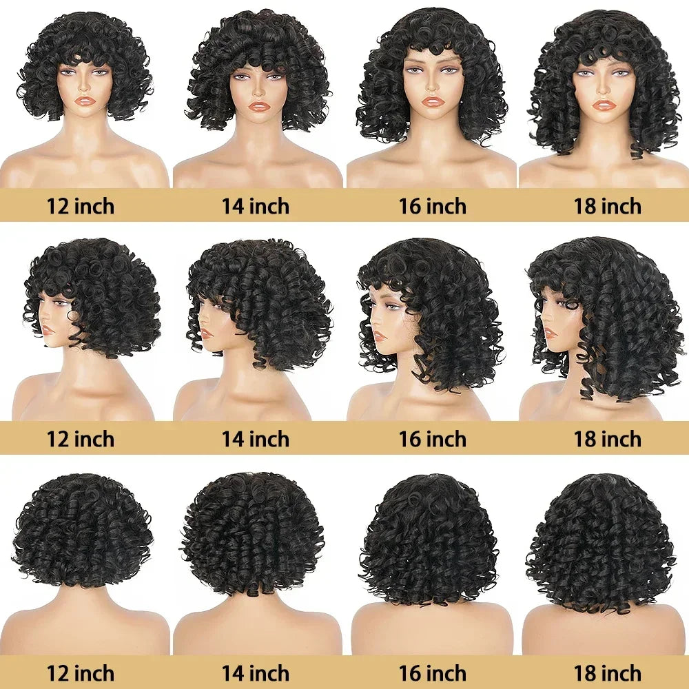 Big Curly Bob Glueless Human Hair Wig With Bangs