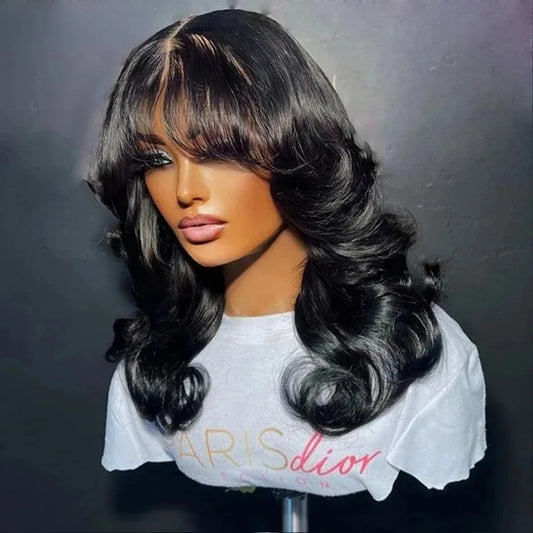 Body Wave Middle Part Lace Human Hair Wig with Bangs